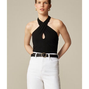 J Crew Stretch Cotton Halter Top M Black NWT Tank Blouse Twist CO088 J.Crew